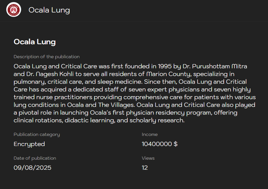 INC.Ocala Lung and Critical Care Associates成为Sinobi勒索软件的受害者