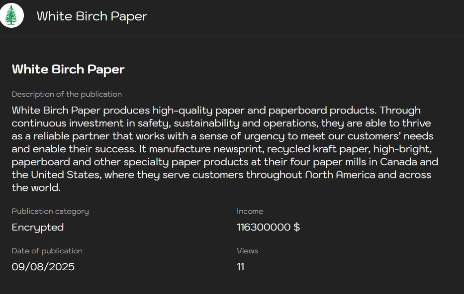 White Birch Paper成为Sinobi勒索软件的受害者