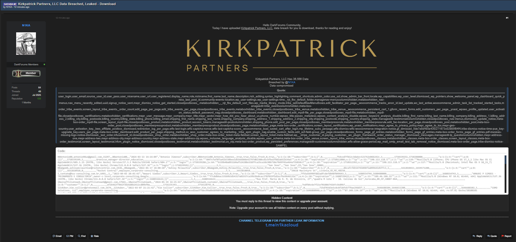 Kirkpatrick Partners，LLC涉嫌数据泄露