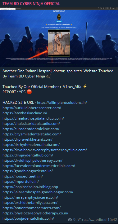 TEAM BD CYBER NINJA瞄准多个印度网站