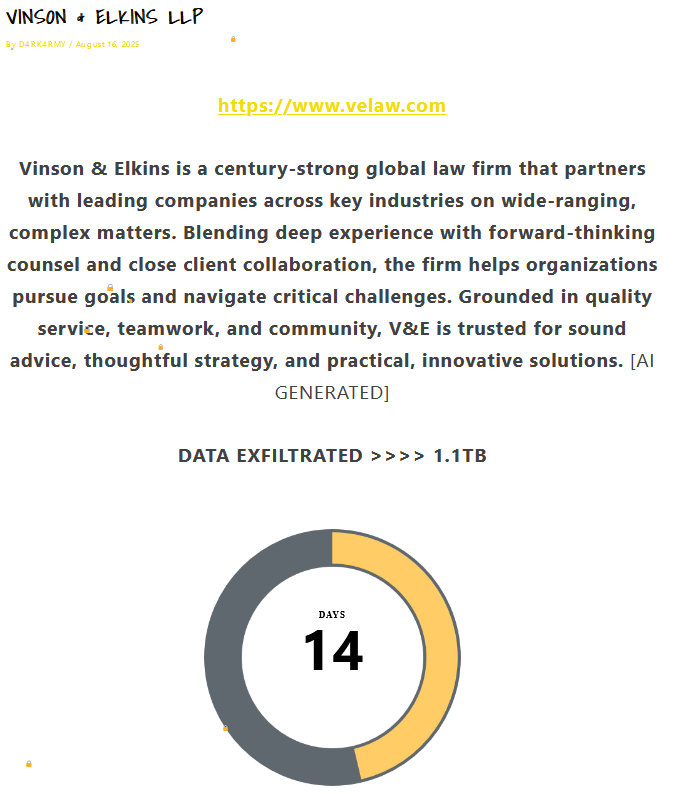 Vinson&Elkins成为D4RK 4RMY勒索软件的受害者