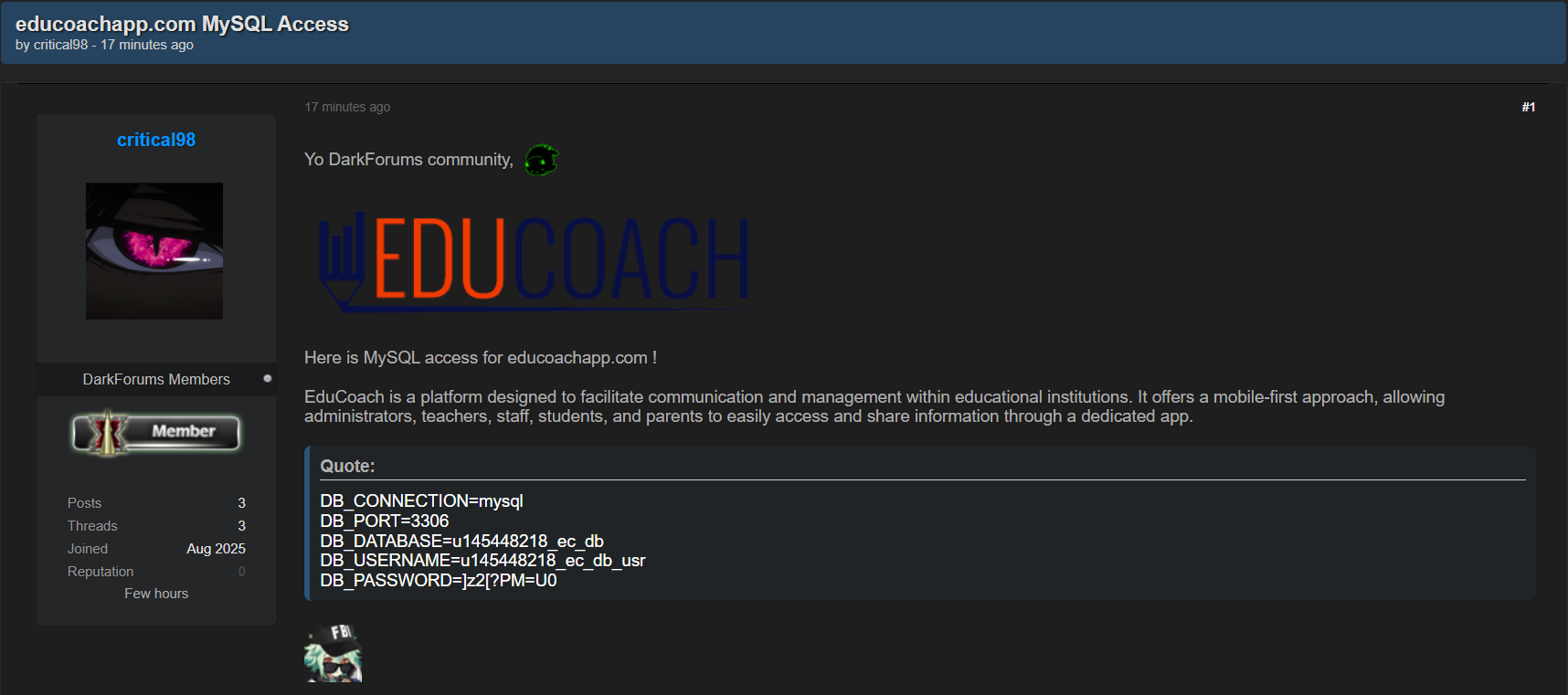 涉嫌泄露对EduCoach的未经授权的SQL访问