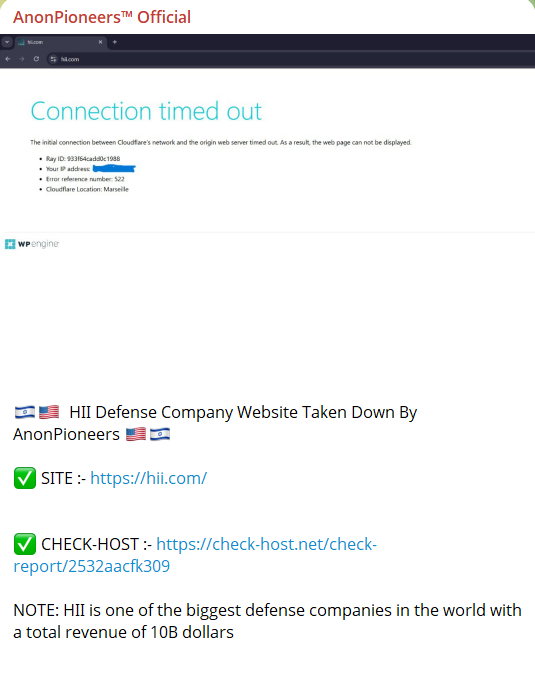 AnonPioneers瞄准Huntington Ingalls Industries网站