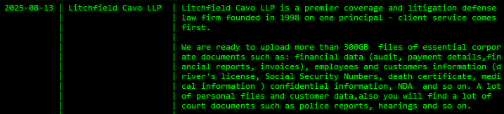 Litchfield Cavo LLP成为Akira勒索软件的受害者