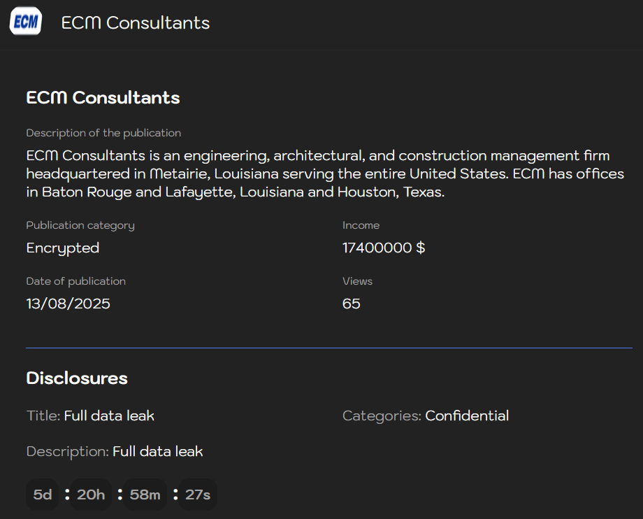 ECM Consultants、Inc.成为Sinobi勒索软件的受害者