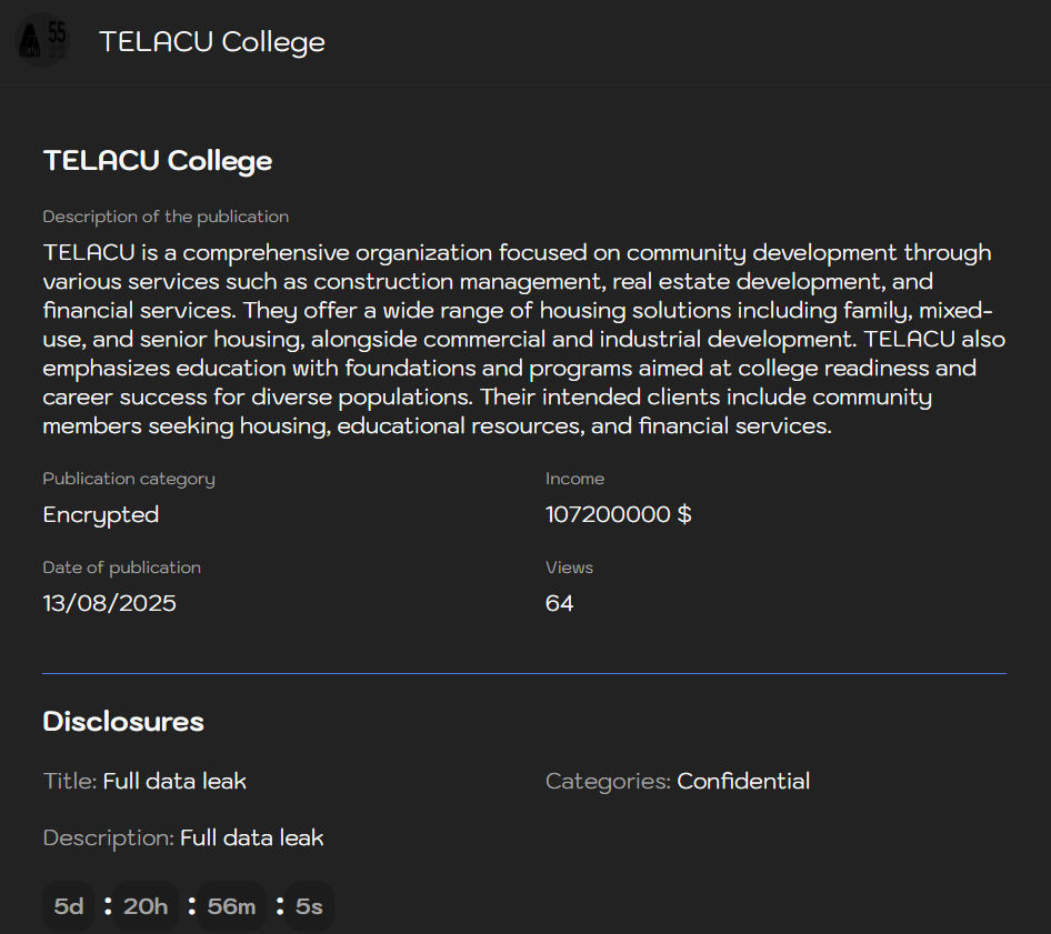 TELACU教育基金会成为Sinobi勒索软件的受害者