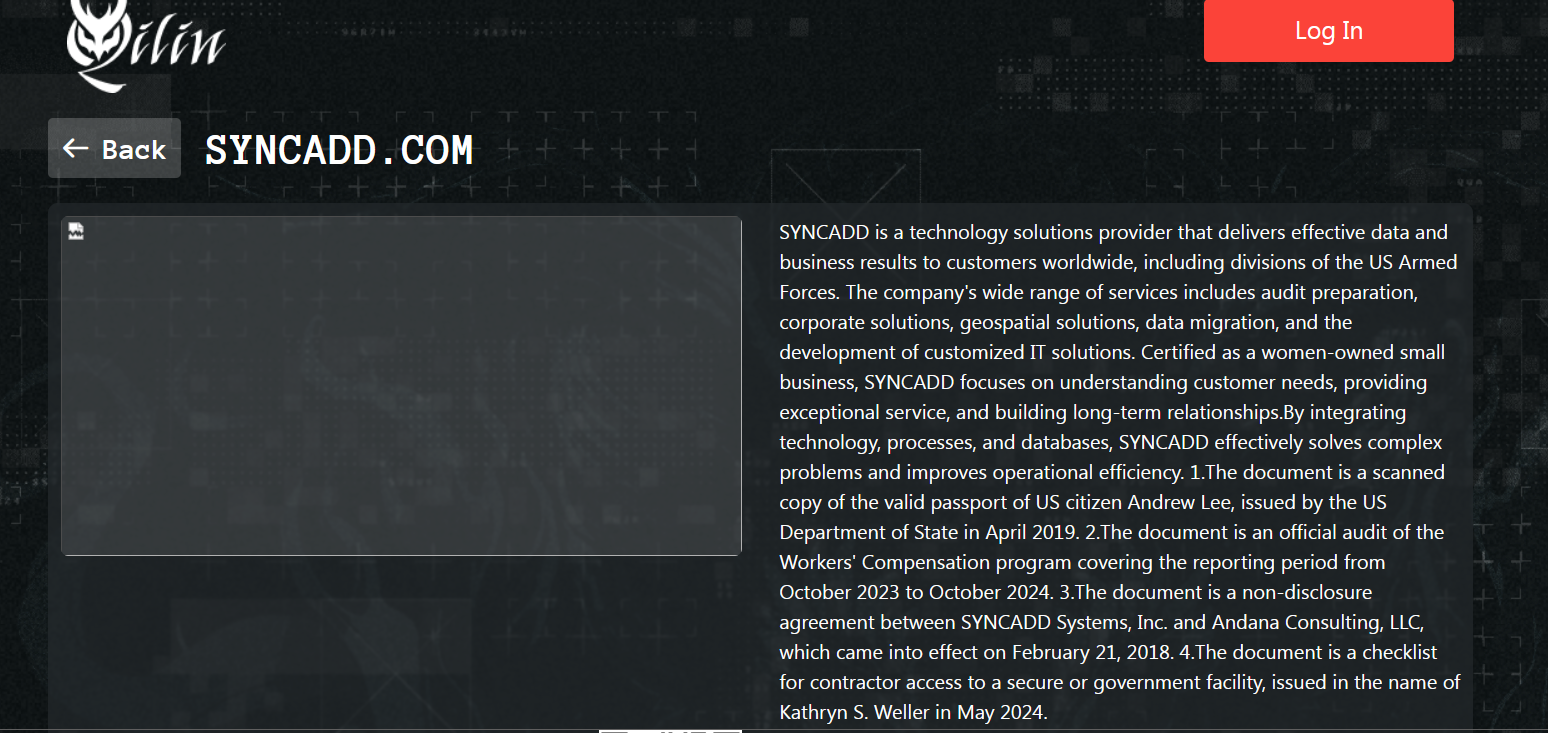 INC.Syncadd Systems成为Qilin勒索软件的受害者