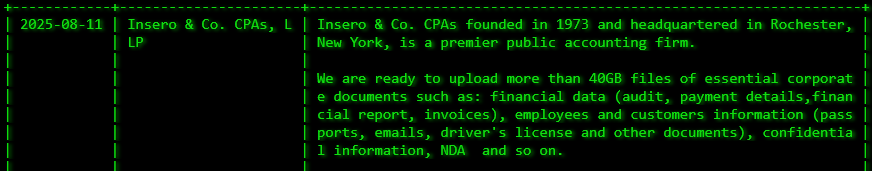 Insero&Co.CPAS、LLP成为Akira勒索软件的受害者