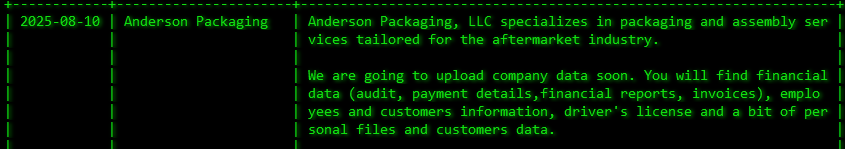 Anderson Packaging，LLC成为Akira勒索软件的受害者