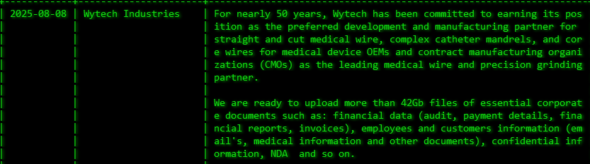 Wytech Industries成为Akira勒索软件的受害者