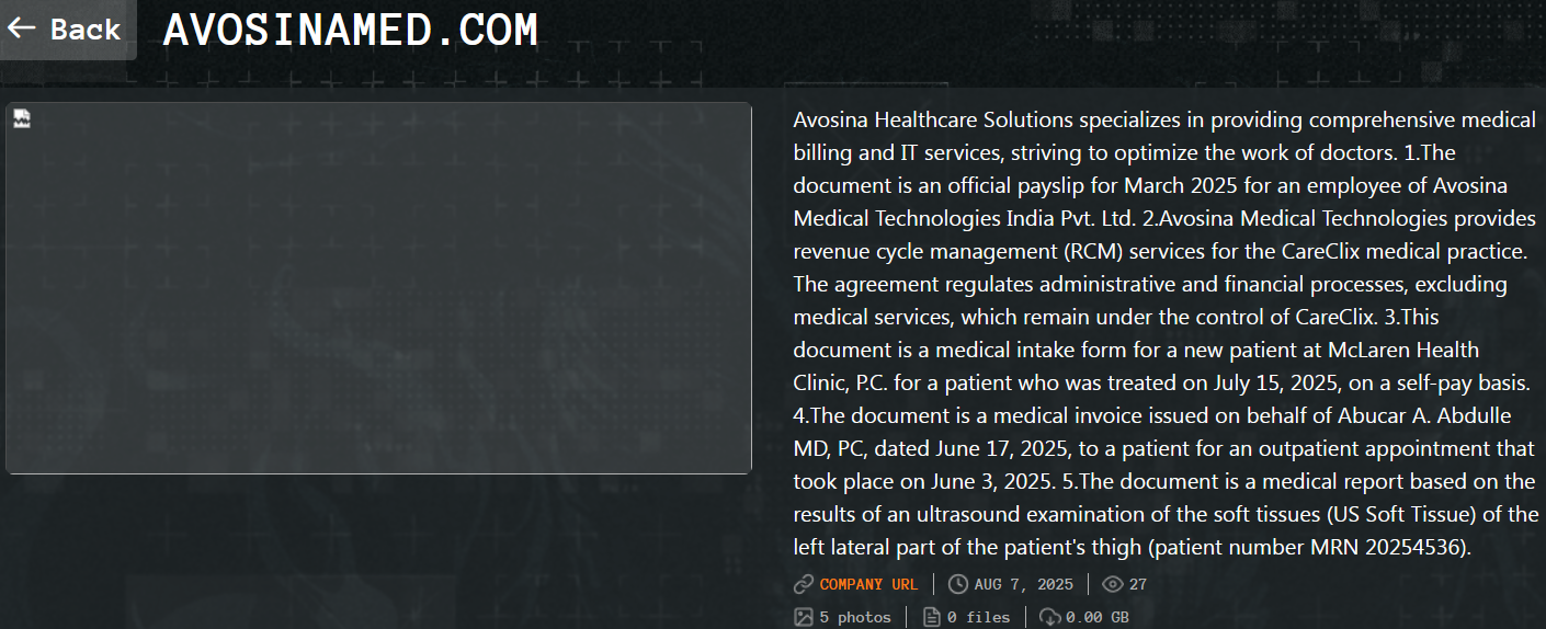 Avosina Healthcare Solutions成为Qilin勒索软件的受害者