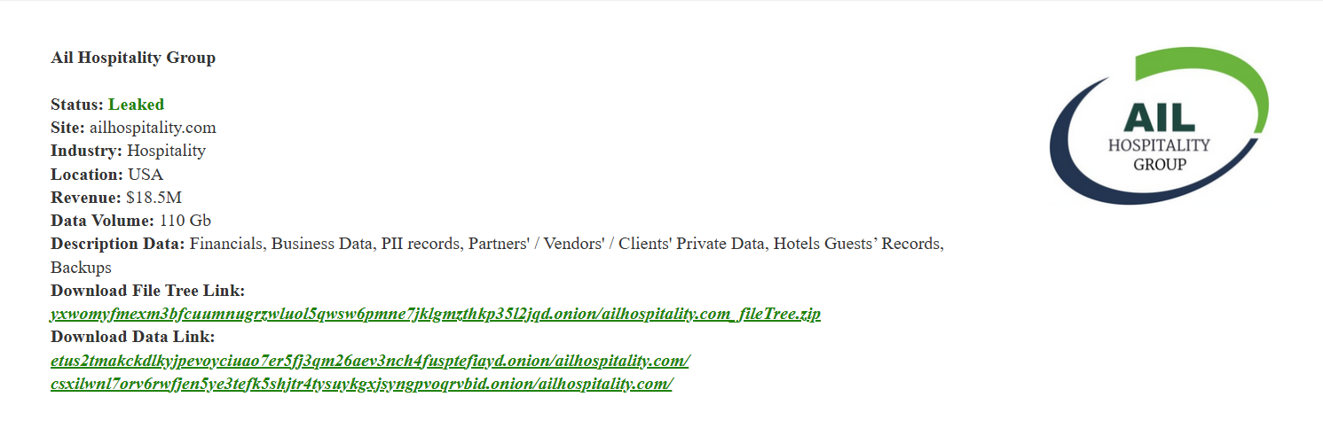 Ail Hospitality Group成为PEAR勒索软件的受害者