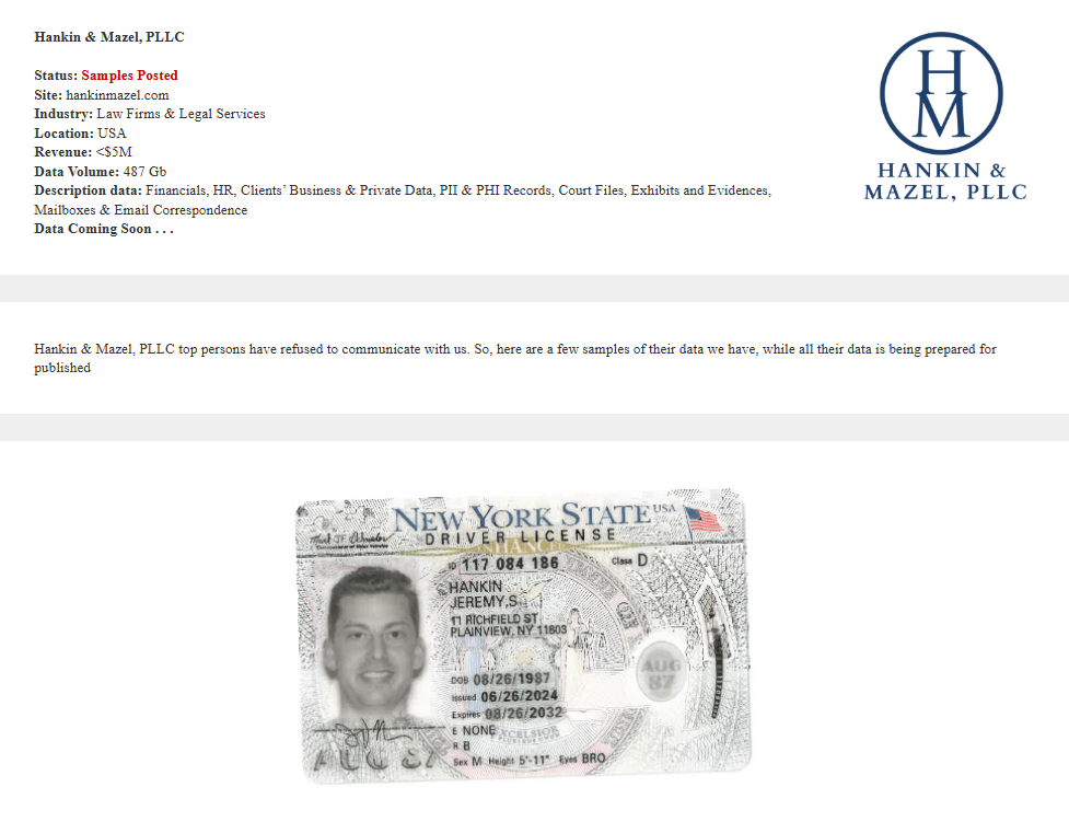 Hankin&Mazel、PLLC成为PEAR勒索软件的受害者