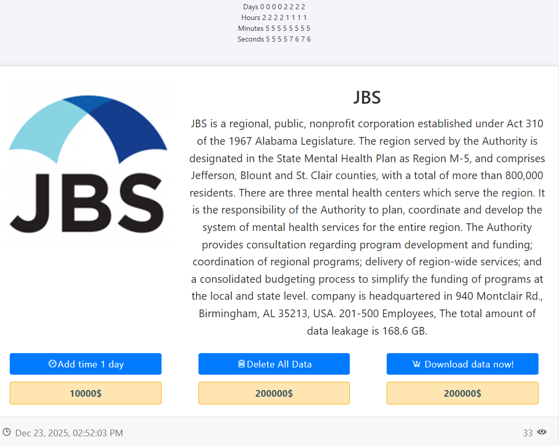 JBS将victim归咎于Medusa勒索软件