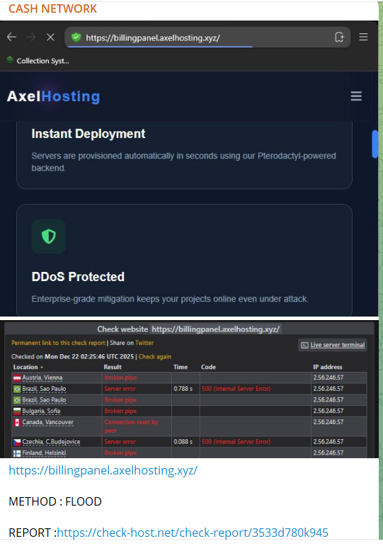 CASH NETWORK瞄准Axel Hosting的网站