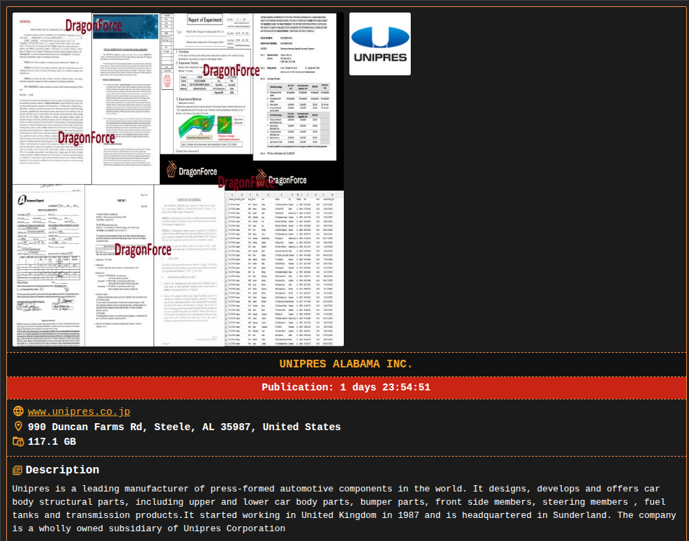 Unipres Corporation victim落入DragonForce勒索软件手中