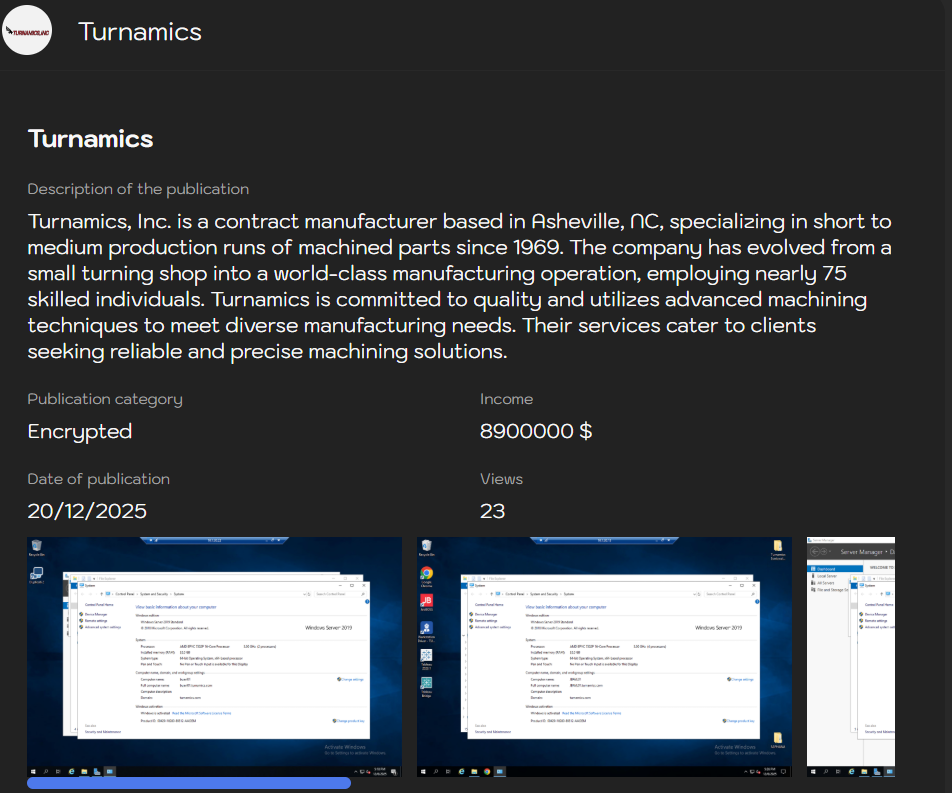Turnamics、Inc.将victim降至Sinobi勒索软件