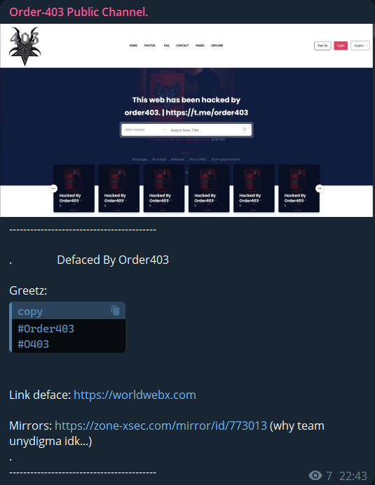 Order403瞄准World WebX网站