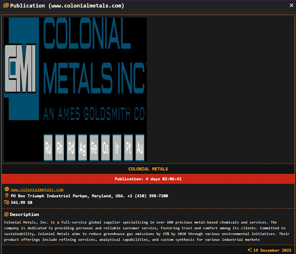 Colonial Metals victim落入Dragonforce勒索软件手中