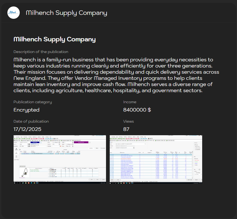 Milhench Supply Company因Sinobi勒索软件落入victim