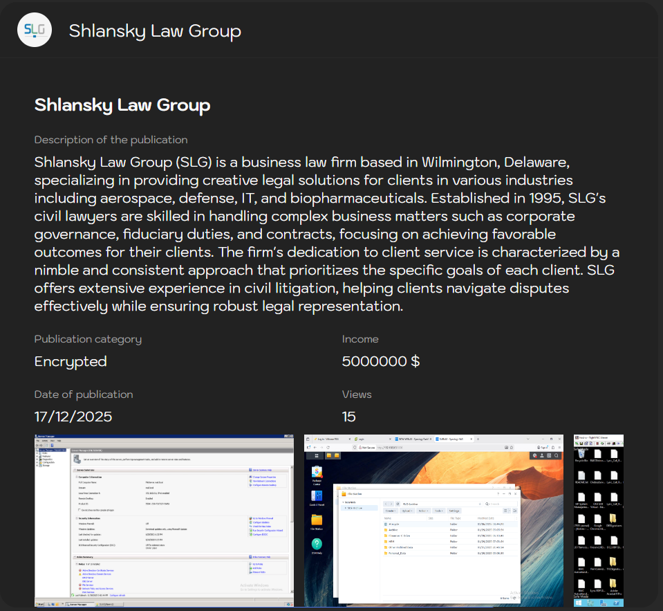 Shlansky Law Group将victim归咎于Sinobi勒索软件