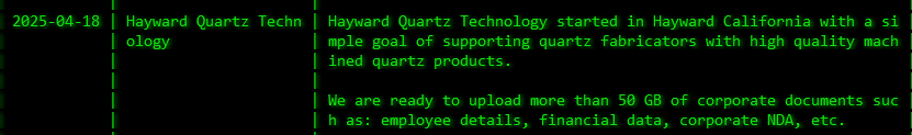 Hayward Quartz Technology成为Akira勒索软件的受害者