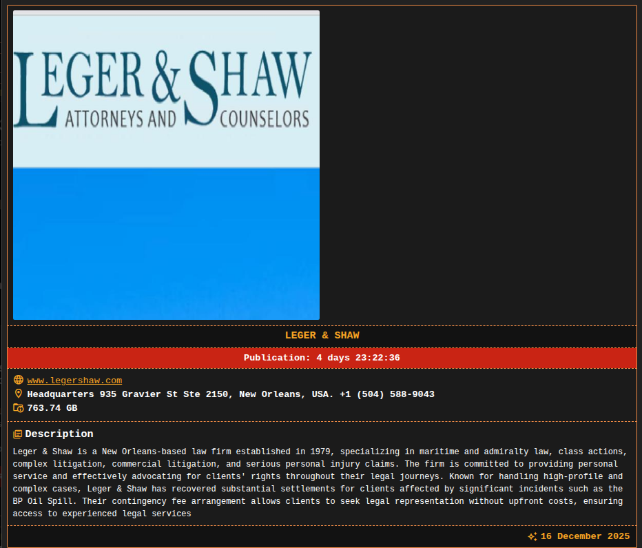 Leger&Shaw将victim归咎于DragonForce勒索软件