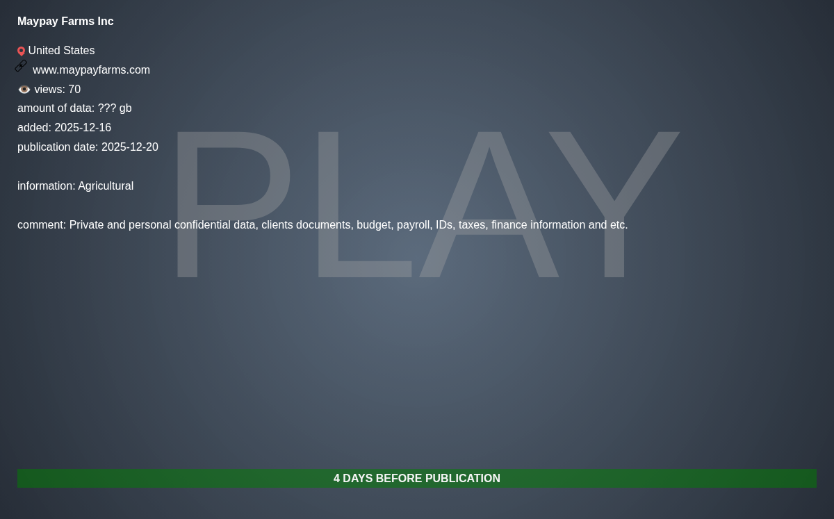 Maypay农场Inc.瀑布victim到PLAY勒索软件