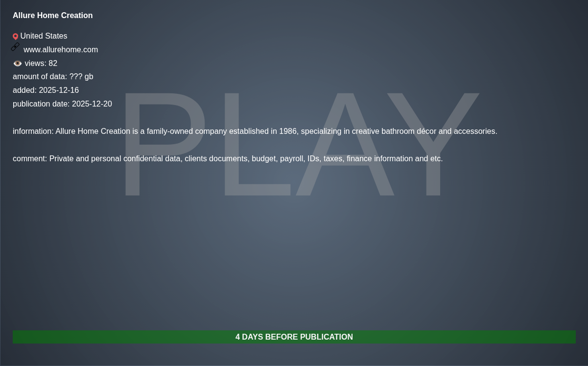 Allure Home Creation victim落入PLAY勒索软件手中