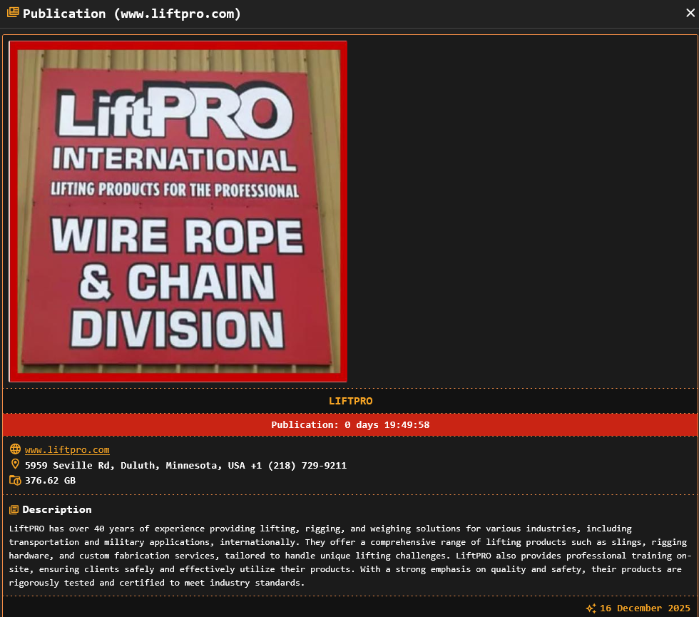 LiftPro victim落入Dragonforce勒索软件手中