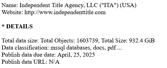 Independent Title Agency，LLC成为SKIRA勒索软件的受害者