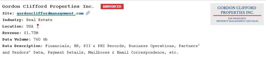 Gordon Clifford Properties Inc.瀑布victim至PEAR勒索软件