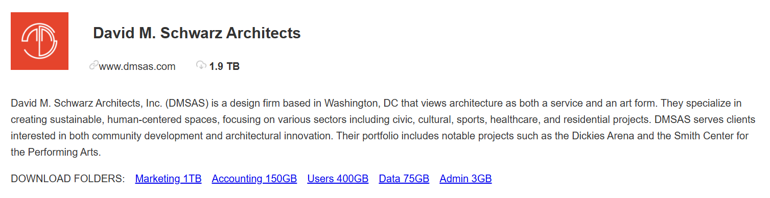 INC.David M.Schwarz Architects成为MintEye勒索软件的受害者