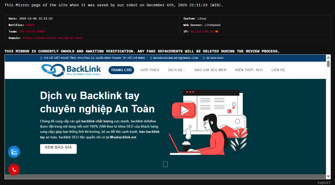 GHOST的目标是Muabacklink.net网站