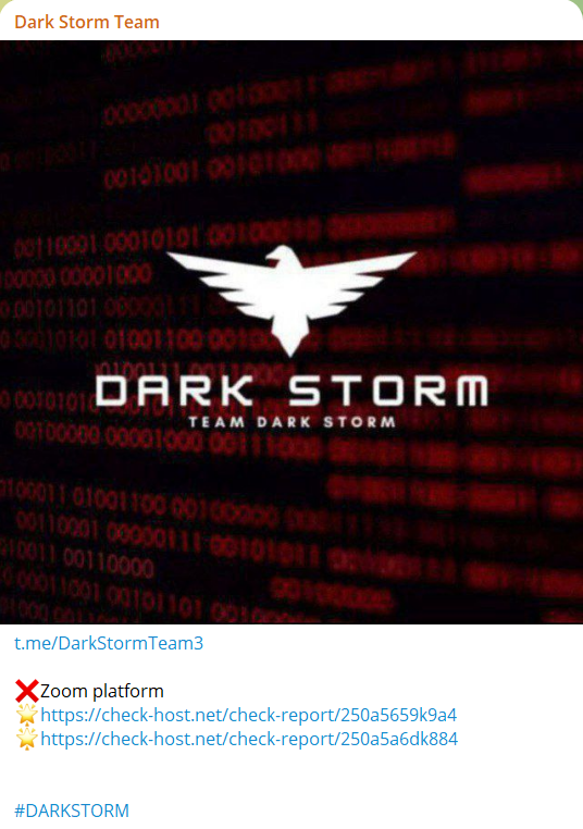 Dark Storm Team瞄准Zoom通讯网站