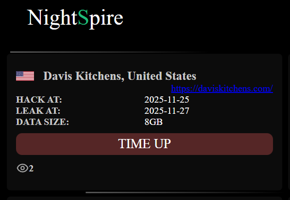 Davis厨房成为NightSpire勒索软件的受害者