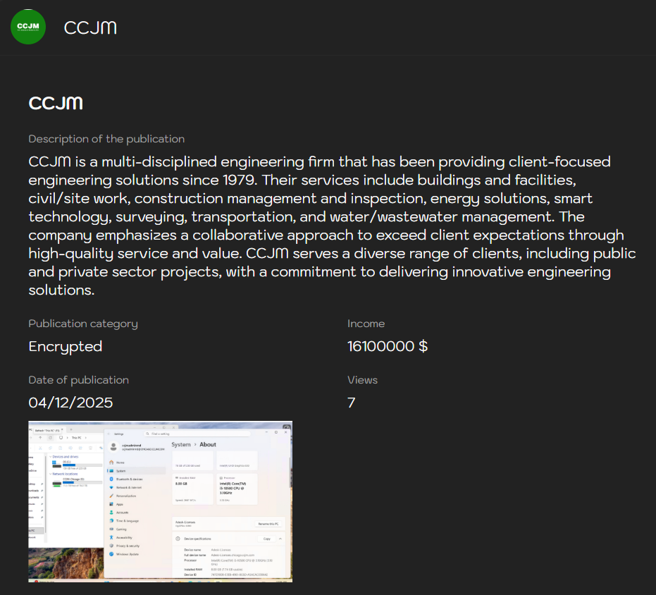 C.C.Johnson&Malhotra，P.C.(CCJM)成为Sinobi勒索软件的受害者