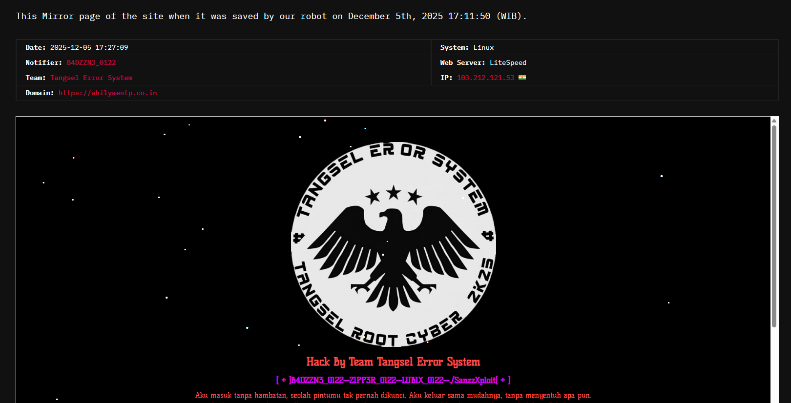 Tangsel错误System针对ahilyaentp.co.in网站