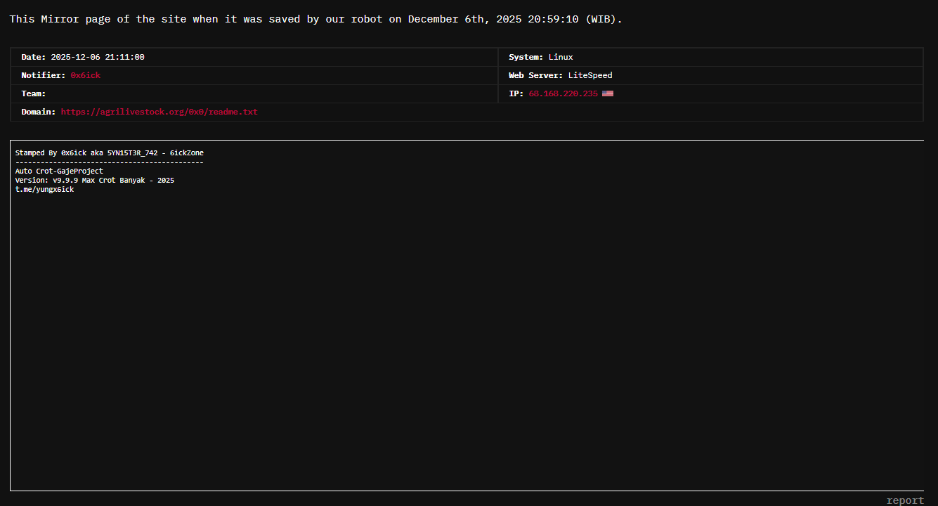 0x6ick针对AgriLivestock网站
