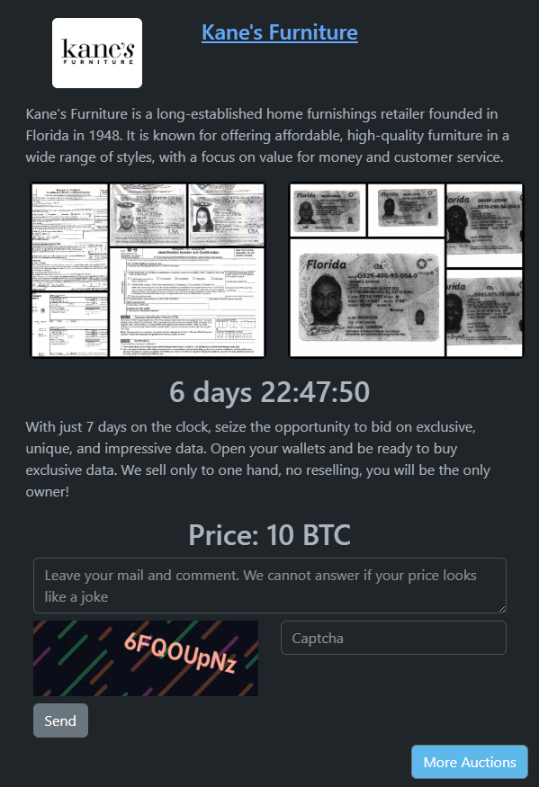 凯恩的家具成为Rhysida勒索软件的受害者