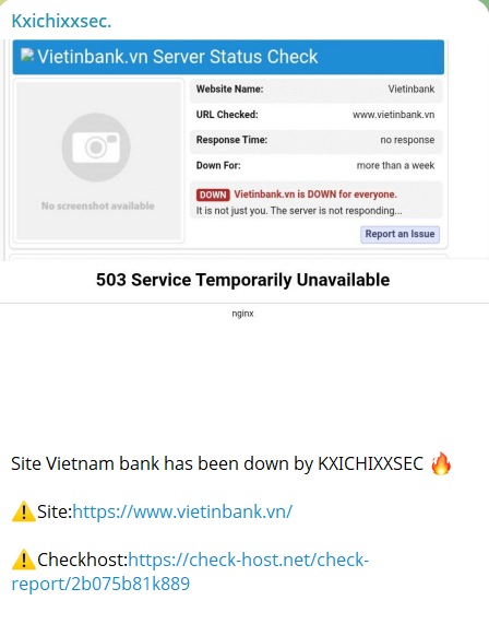 Kxichixxsec针对VietinBank网站