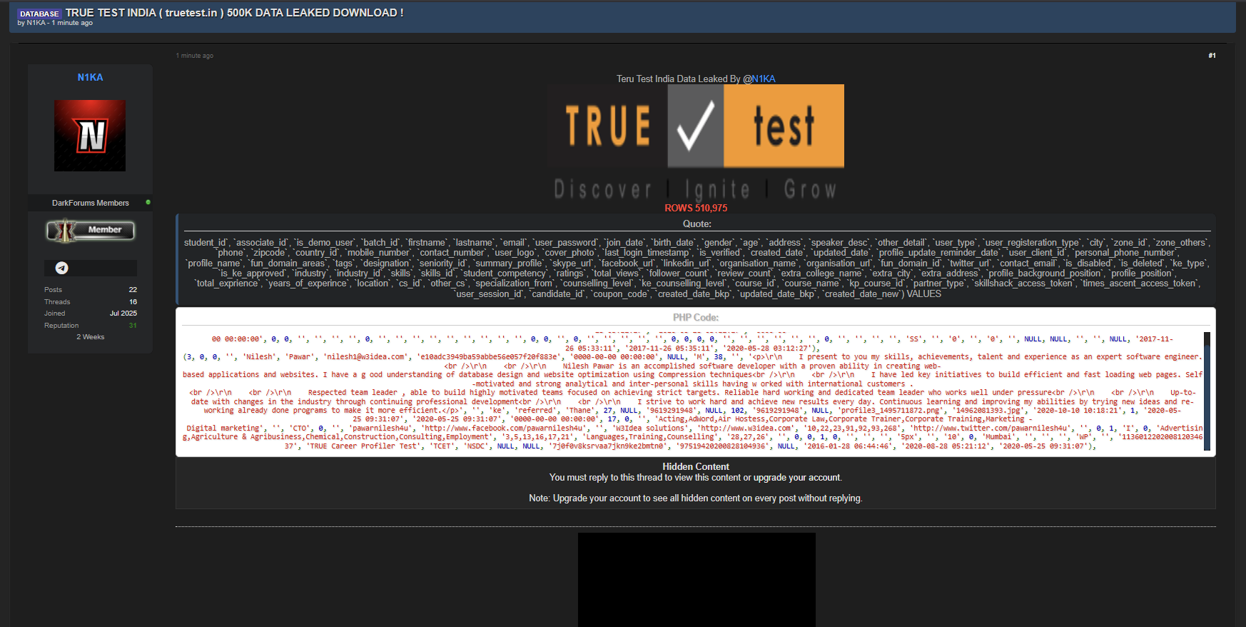 True Test India涉嫌数据泄露