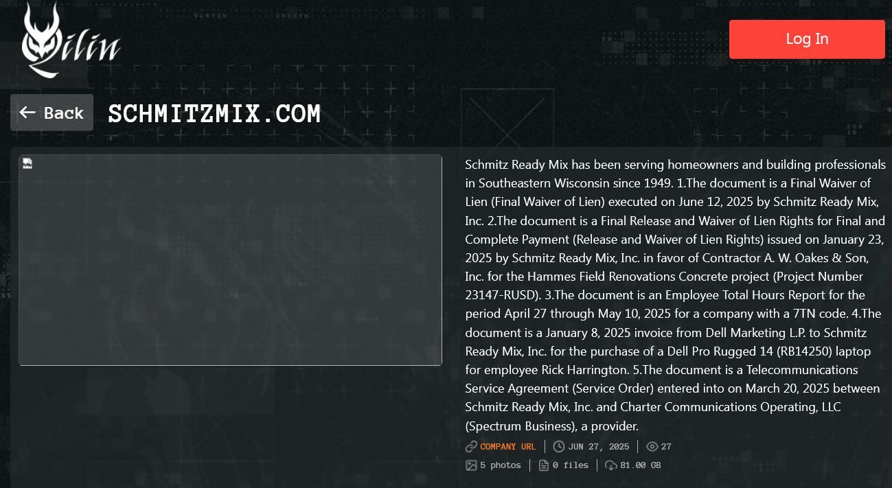 Schmitz Ready Mix成为Qilin勒索软件的受害者