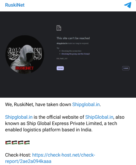 RuskiNet瞄准ShipGlobal.in网站