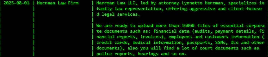 Herrman Law LLC成为Akira勒索软件的受害者