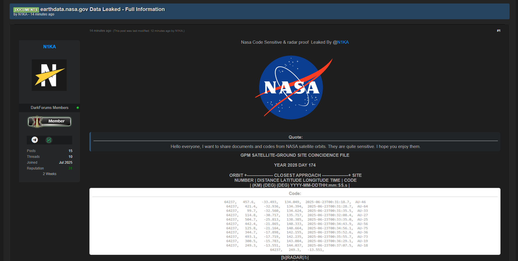 NASA Earthdata涉嫌出售数据