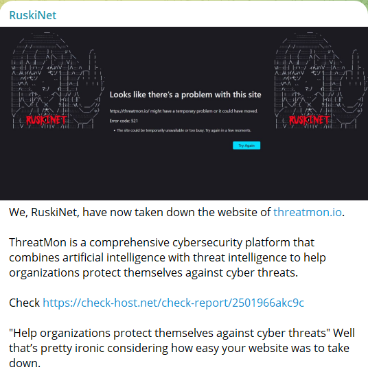 RuskiNet瞄准ThreatMon网站