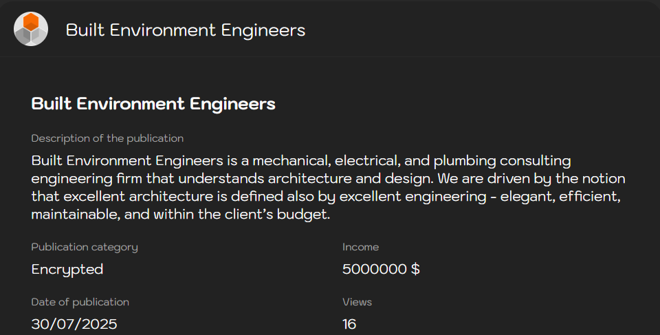 Built Environment Engineers将vicitm归咎于Sinobi勒索软件