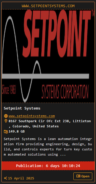 Setpoint Systems Corporation成为DragonForce勒索软件的受害者
