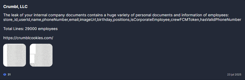 Crumbl成为Everest勒索软件的受害者